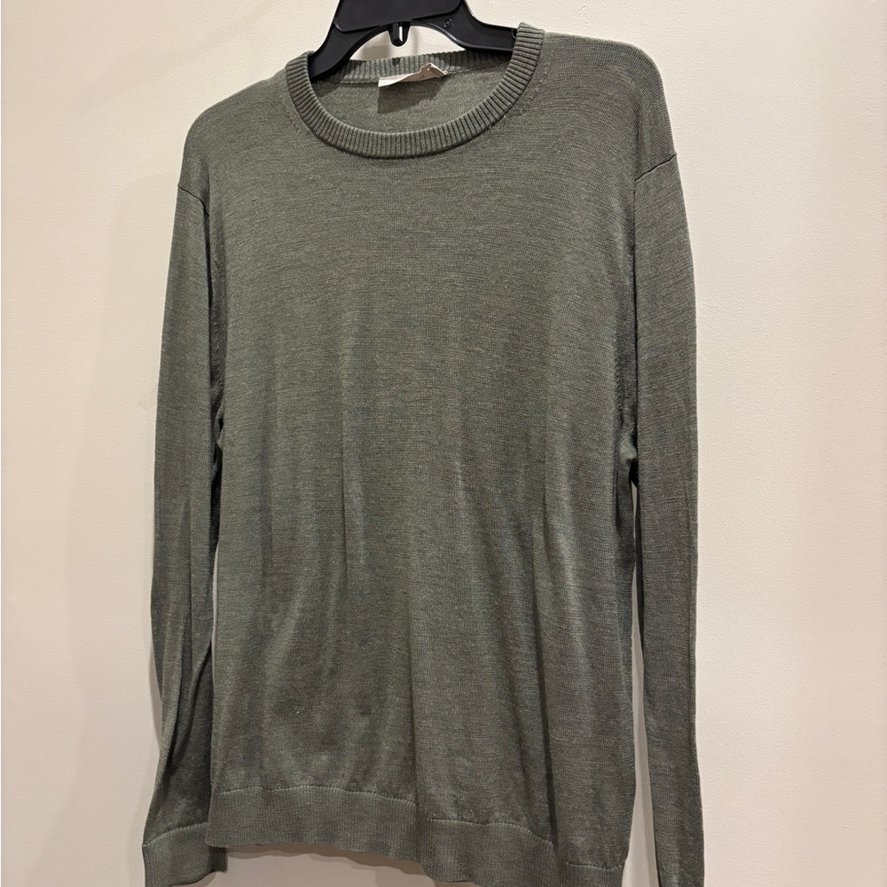 NWOT EVERLANE Men's Army Green Crewneck Wool Pullover Sweater Sz L